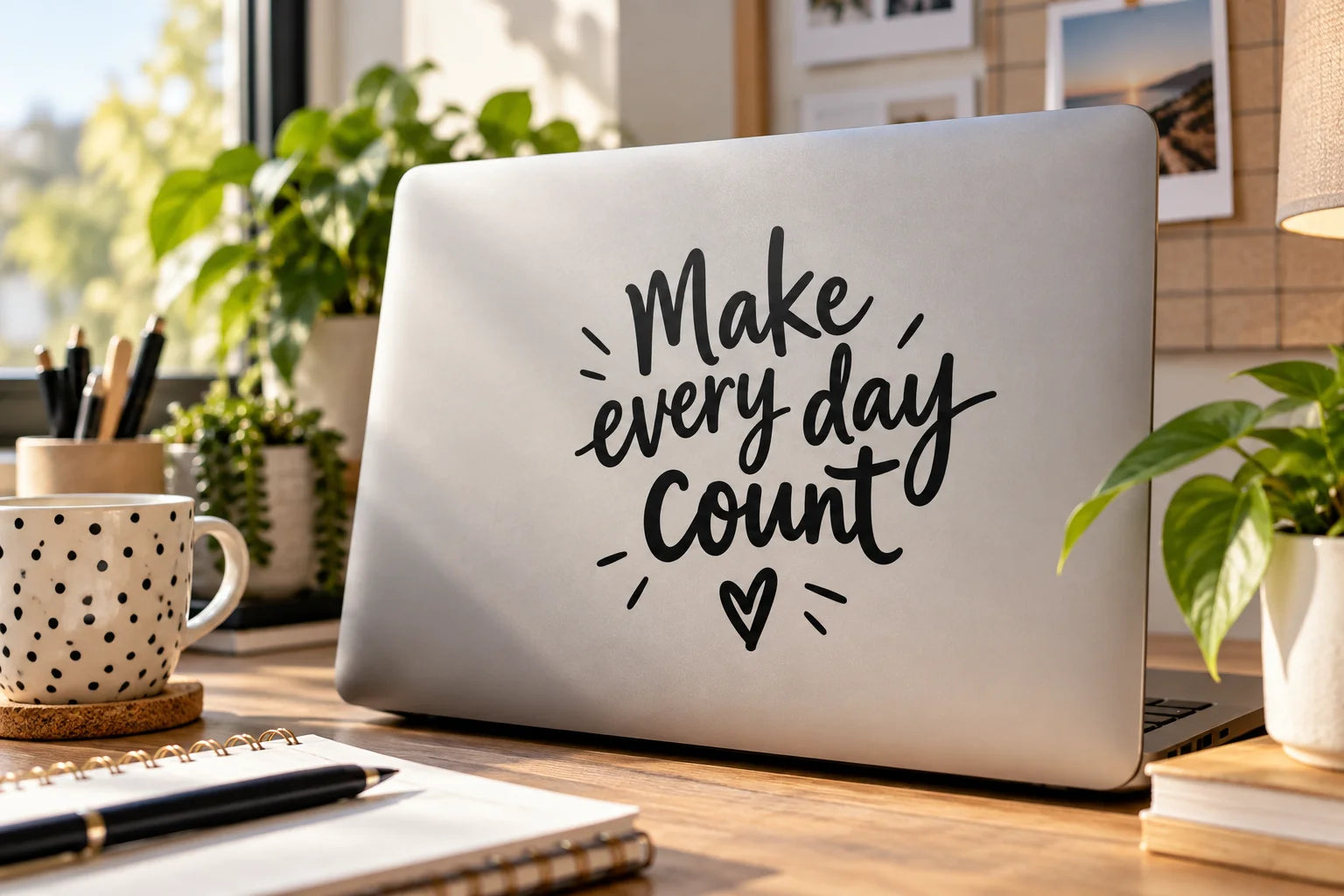 Illustrative Funny Phrase Decals vinyl application in a realistic separate close-up lifestyle scene.