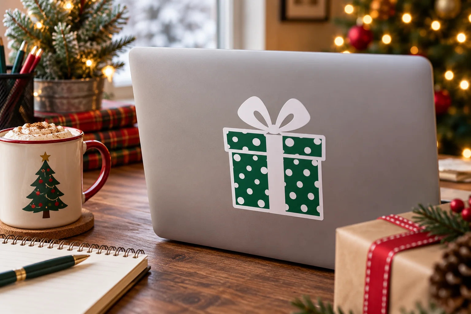 Illustrative Gift and Present Decals vinyl application in a realistic separate close-up lifestyle scene.