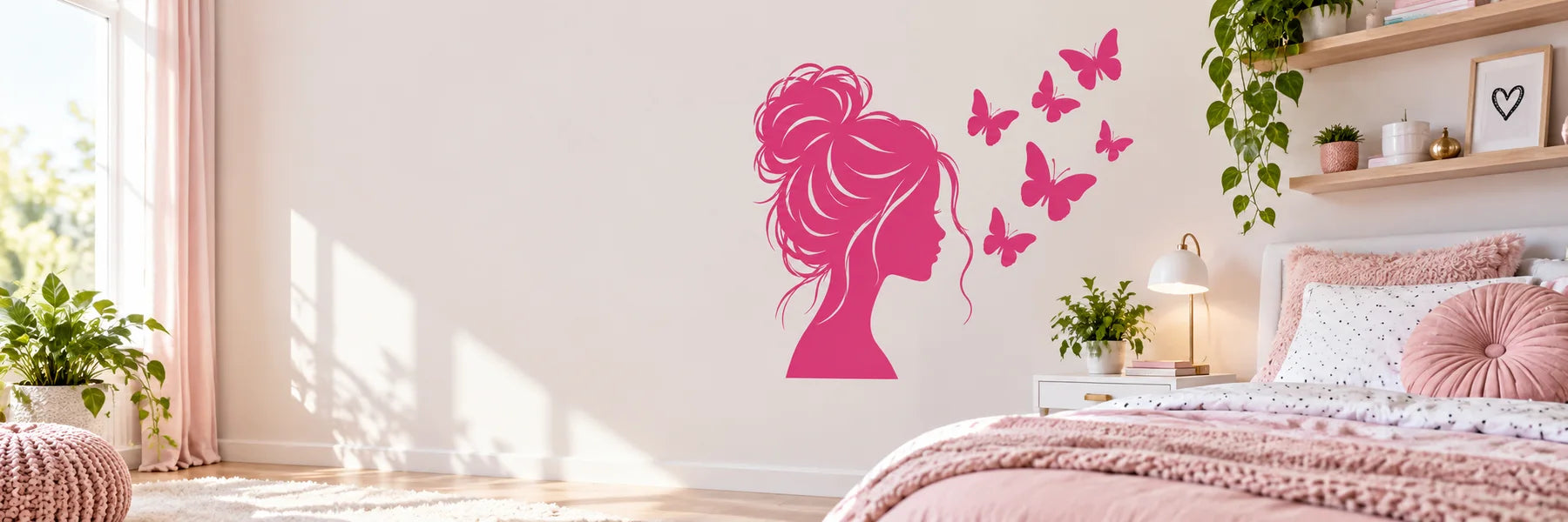 Illustrative Girls Bedroom Decals vinyl application in a realistic panoramic lifestyle scene.