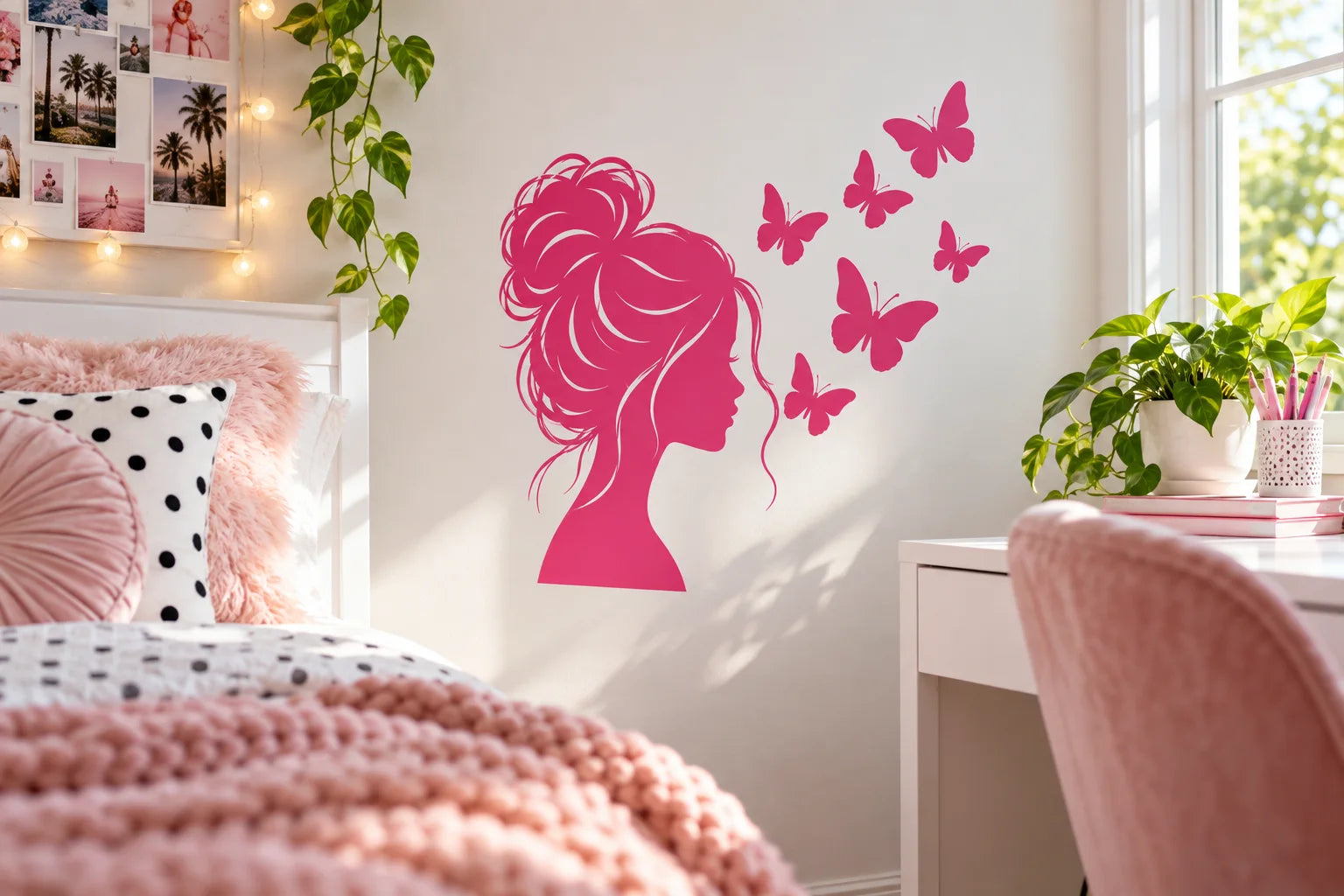 Illustrative Girls Bedroom Decals vinyl application in a realistic separate close-up lifestyle scene.