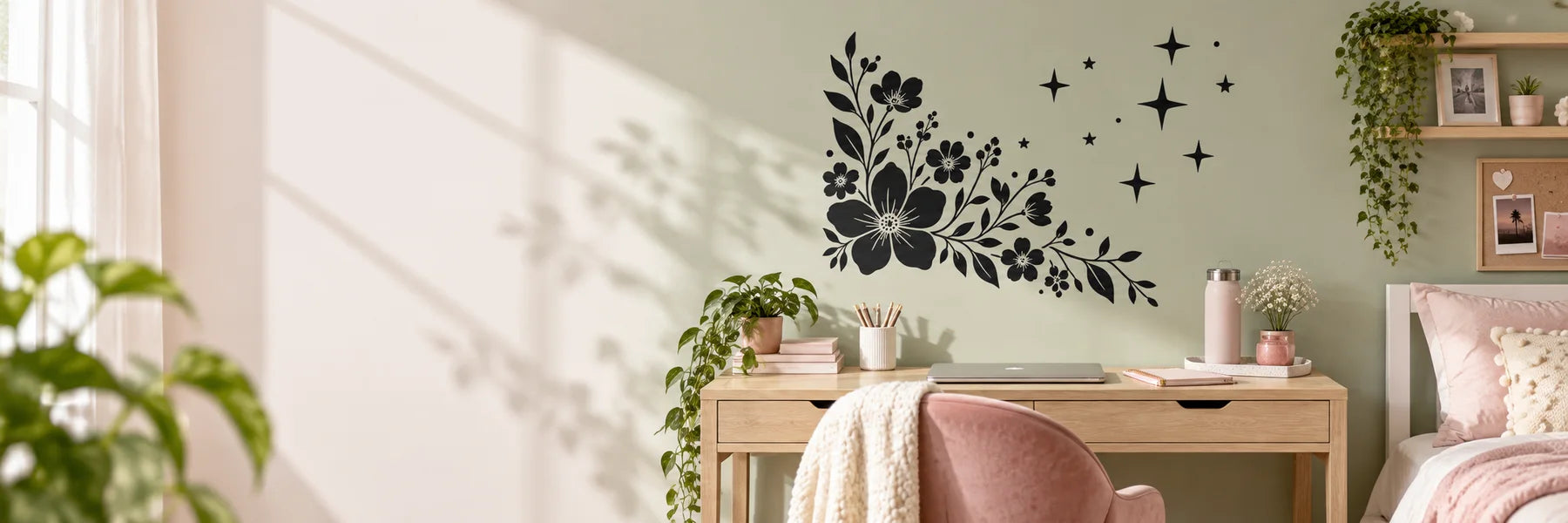 Illustrative Girls Room Decals vinyl application in a realistic panoramic lifestyle scene.