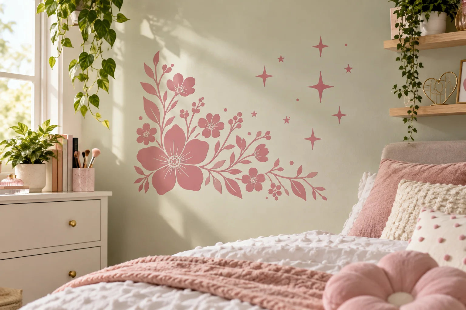 Illustrative Girls Room Decals vinyl application in a realistic separate close-up lifestyle scene.