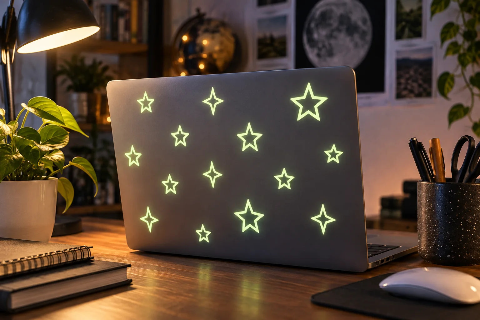 Illustrative Glow in the Dark Decals vinyl application in a realistic separate close-up lifestyle scene.