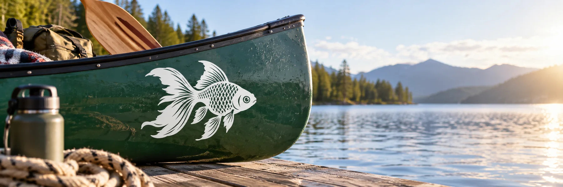 Illustrative Gold Fish Decals vinyl application in a realistic panoramic lifestyle scene.