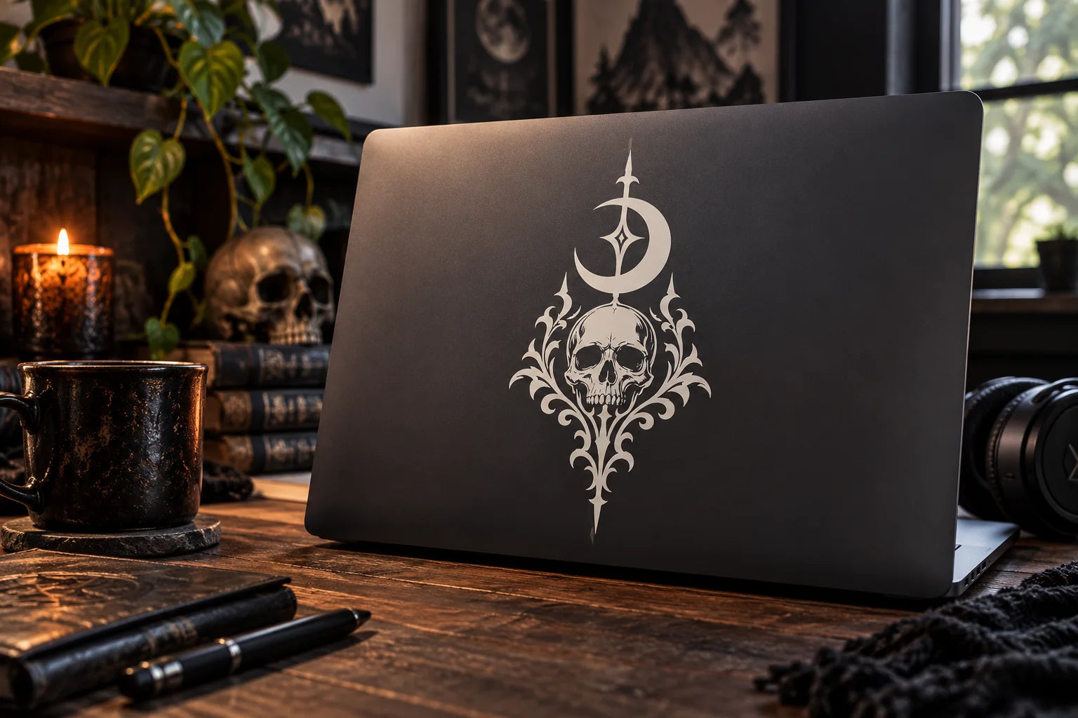 Illustrative Gothic Decals vinyl application in a realistic separate close-up lifestyle scene.