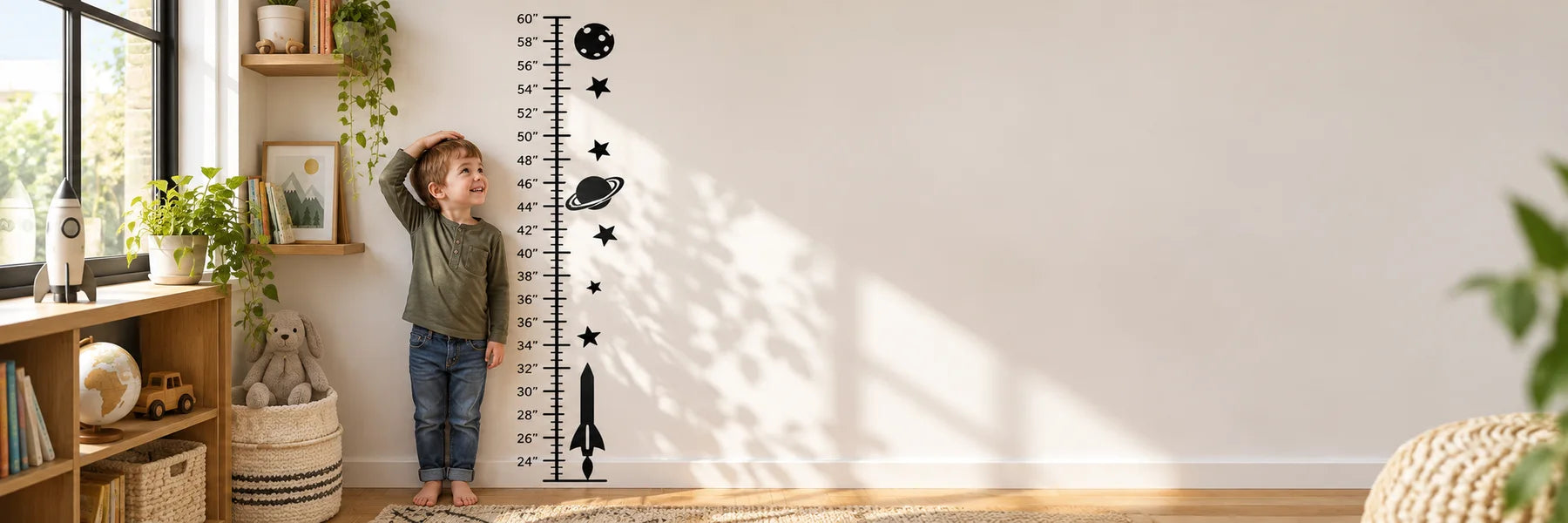 Illustrative Growth Chart Decals vinyl application in a realistic panoramic lifestyle scene.