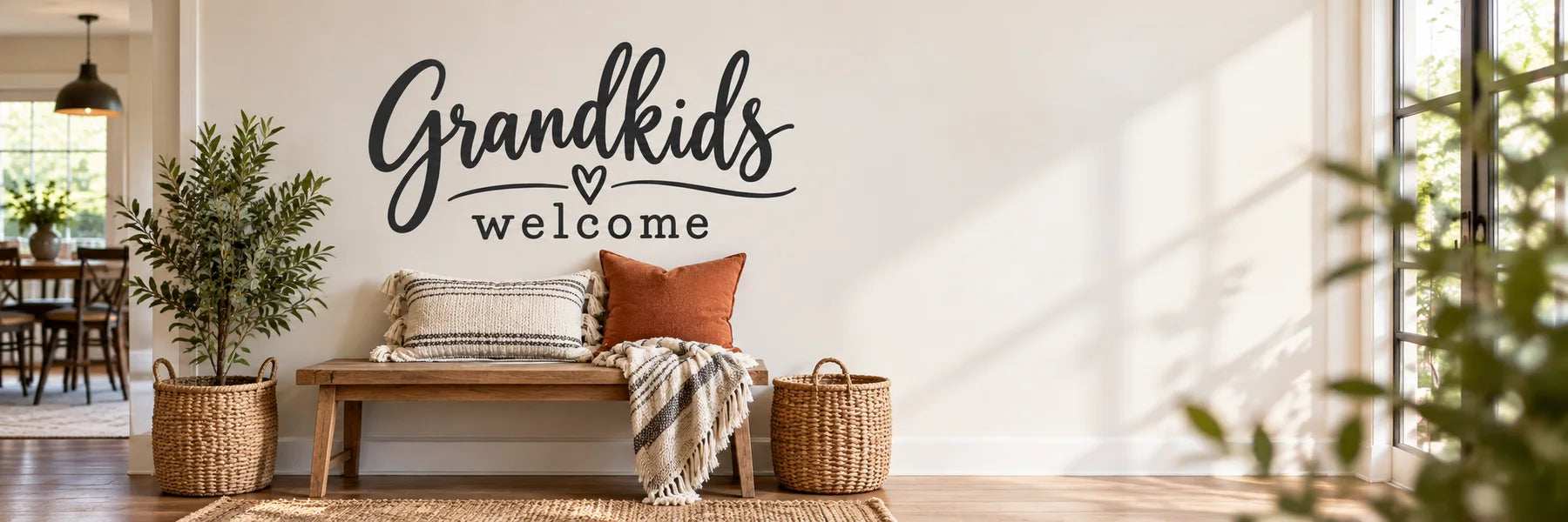 Illustrative Grandparent Quote Decals vinyl application in a realistic panoramic lifestyle scene.