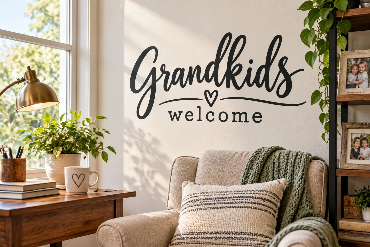 Illustrative Grandparent Quote Decals vinyl application in a realistic separate close-up lifestyle scene.