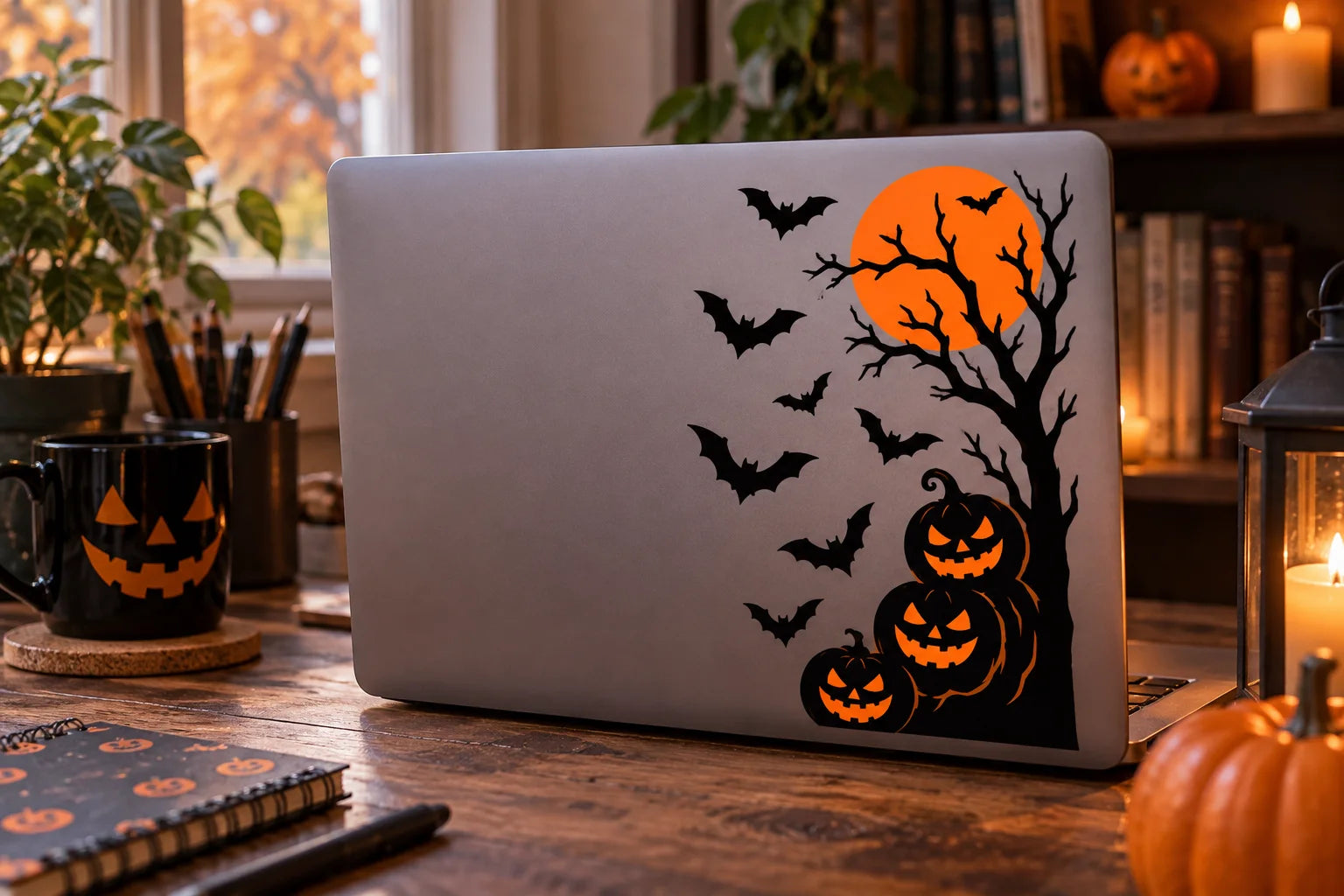 Illustrative Halloween Decoration Decals vinyl application in a realistic separate close-up lifestyle scene.