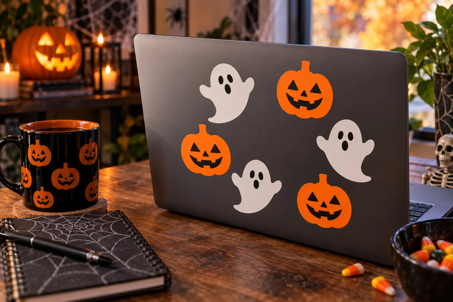 Illustrative Halloween Game Decals vinyl application in a realistic separate close-up lifestyle scene.