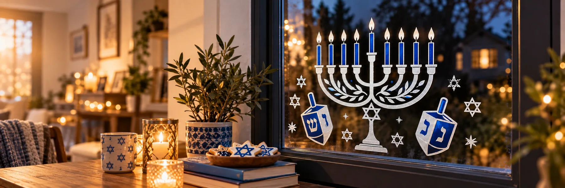Illustrative Hanukkah Decals vinyl application in a realistic panoramic lifestyle scene.