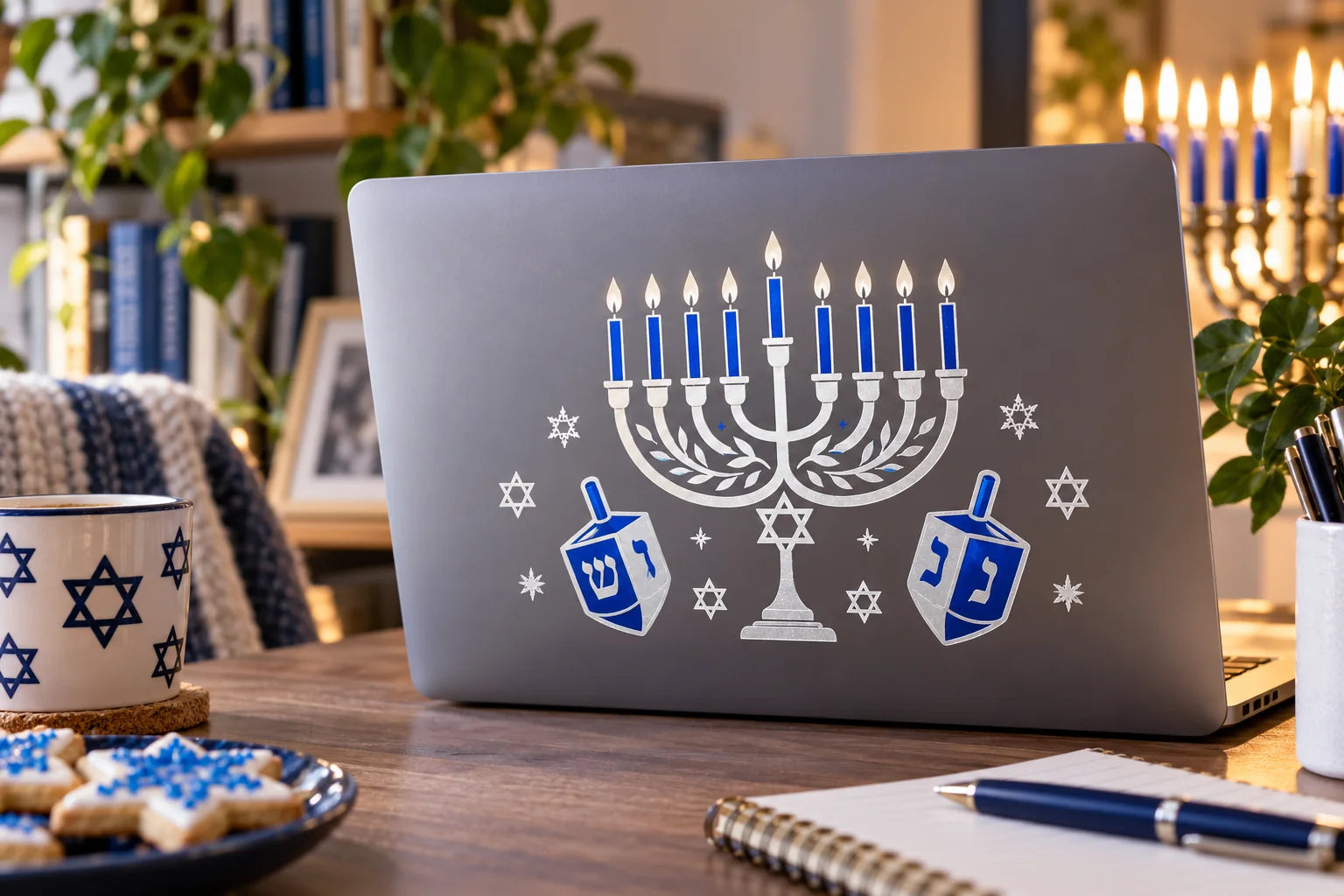 Illustrative Hanukkah Decals vinyl application in a realistic separate close-up lifestyle scene.