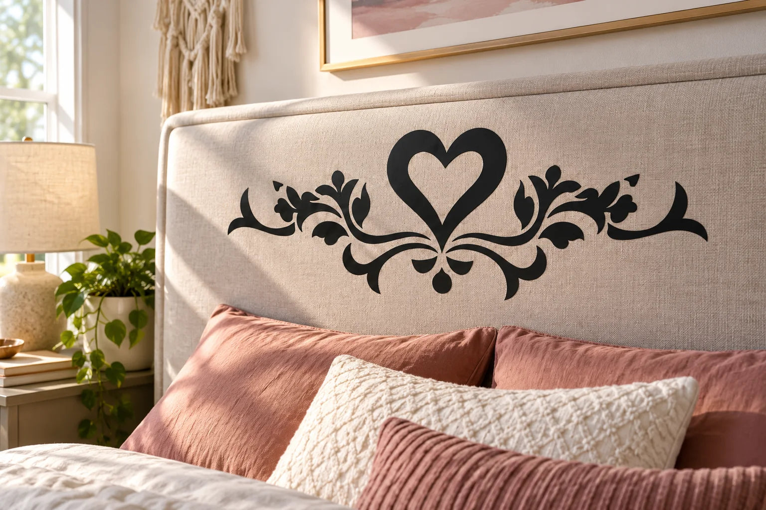 Illustrative Headboard Decals vinyl application in a realistic separate close-up lifestyle scene.