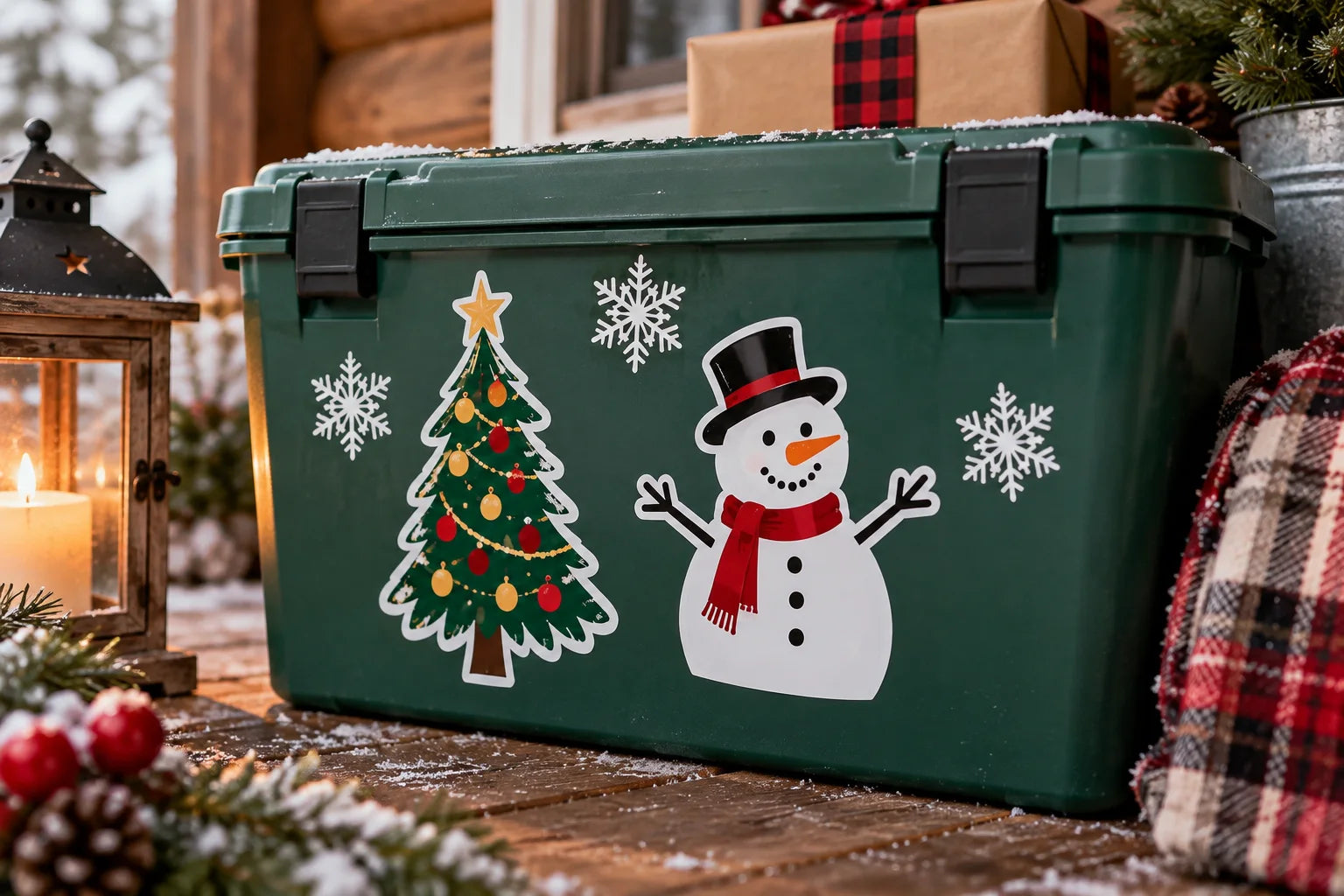Illustrative Holiday Decals vinyl application in a realistic separate close-up lifestyle scene.