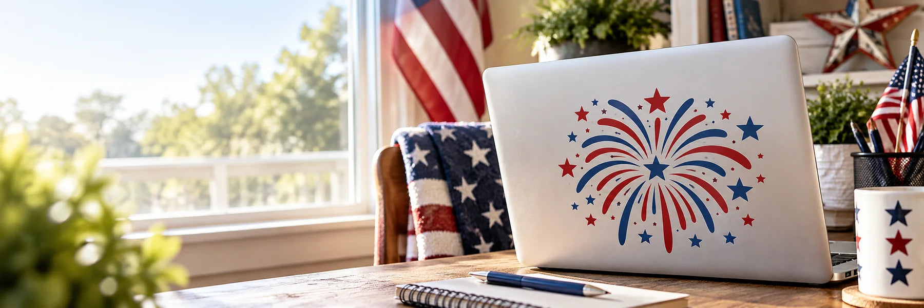Illustrative 4th of July Decals vinyl application in a realistic panoramic lifestyle scene.