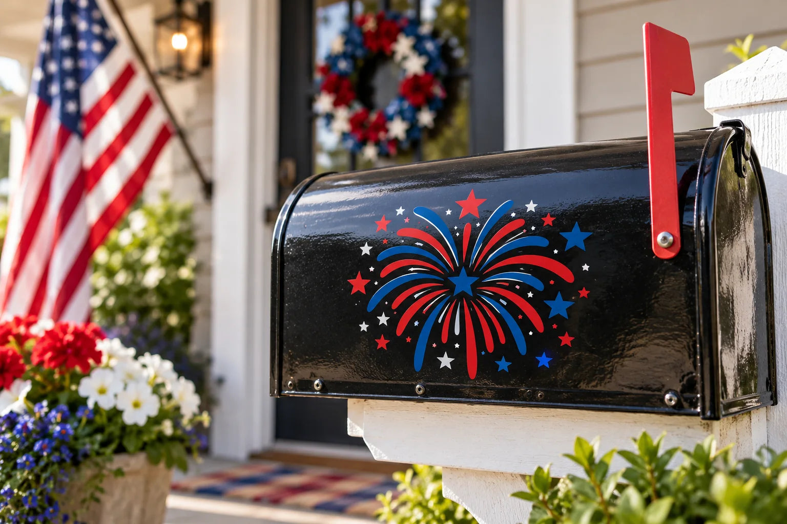 Illustrative 4th of July Decals vinyl application in a realistic separate close-up lifestyle scene.
