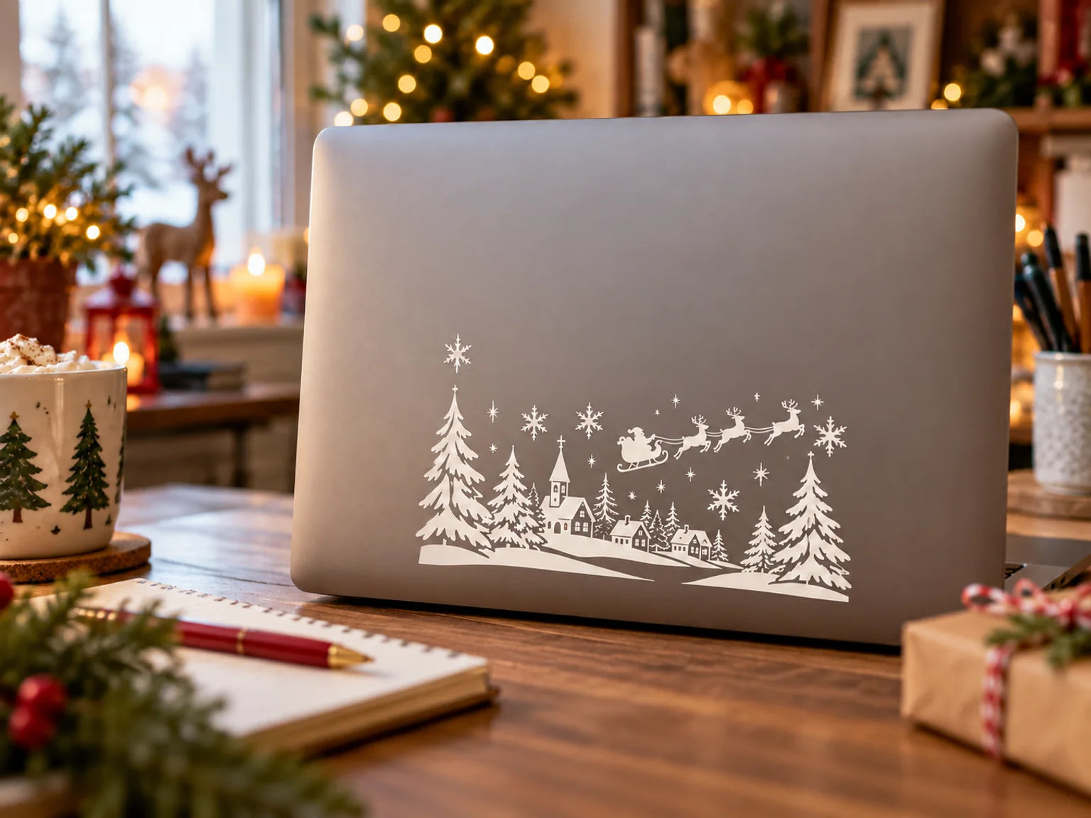 Illustrative Christmas Decals vinyl application in a realistic separate close-up lifestyle scene.