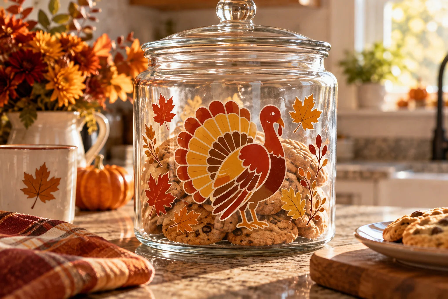 Illustrative Thanksgiving Decals vinyl application in a realistic separate close-up lifestyle scene.