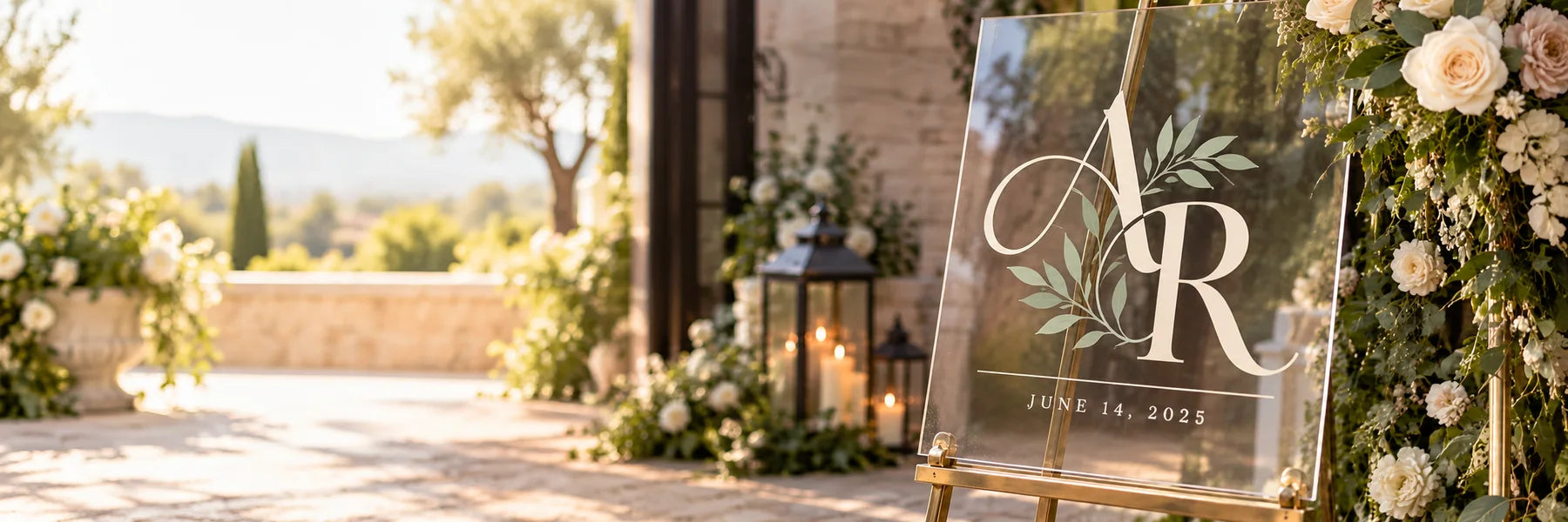 Illustrative Wedding Decals vinyl application in a realistic panoramic lifestyle scene.