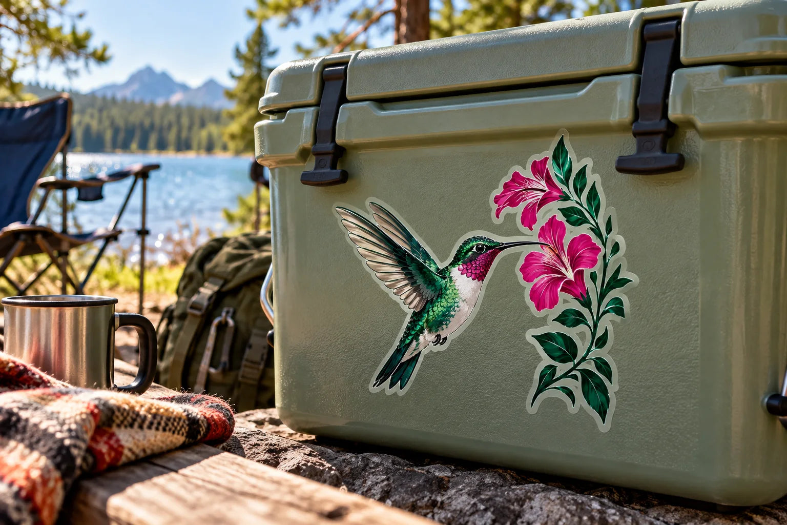 Illustrative Hummingbird Decals vinyl application in a realistic separate close-up lifestyle scene.