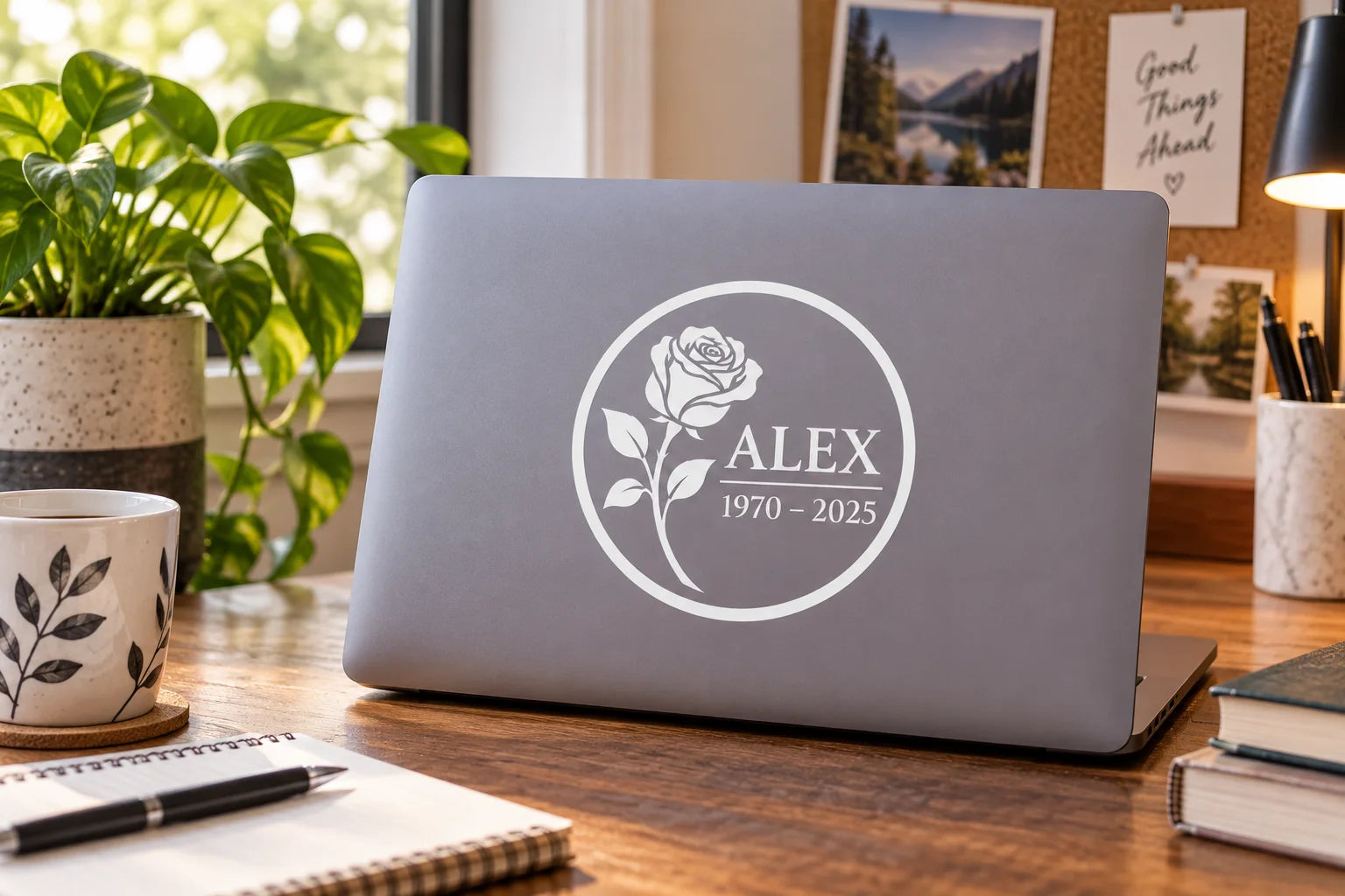 Illustrative Circle ILM Stickers vinyl application in a realistic separate close-up lifestyle scene.