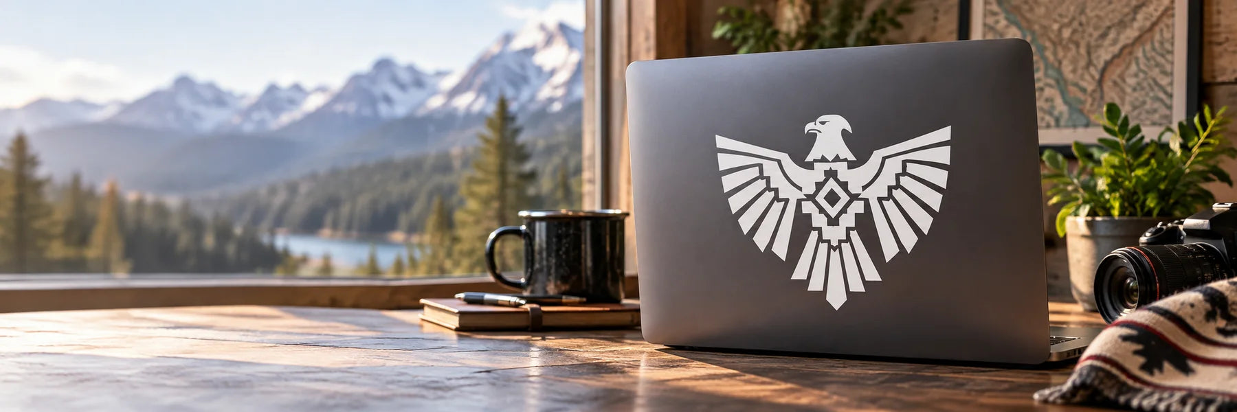 Illustrative Native American Decals vinyl application in a realistic panoramic lifestyle scene.