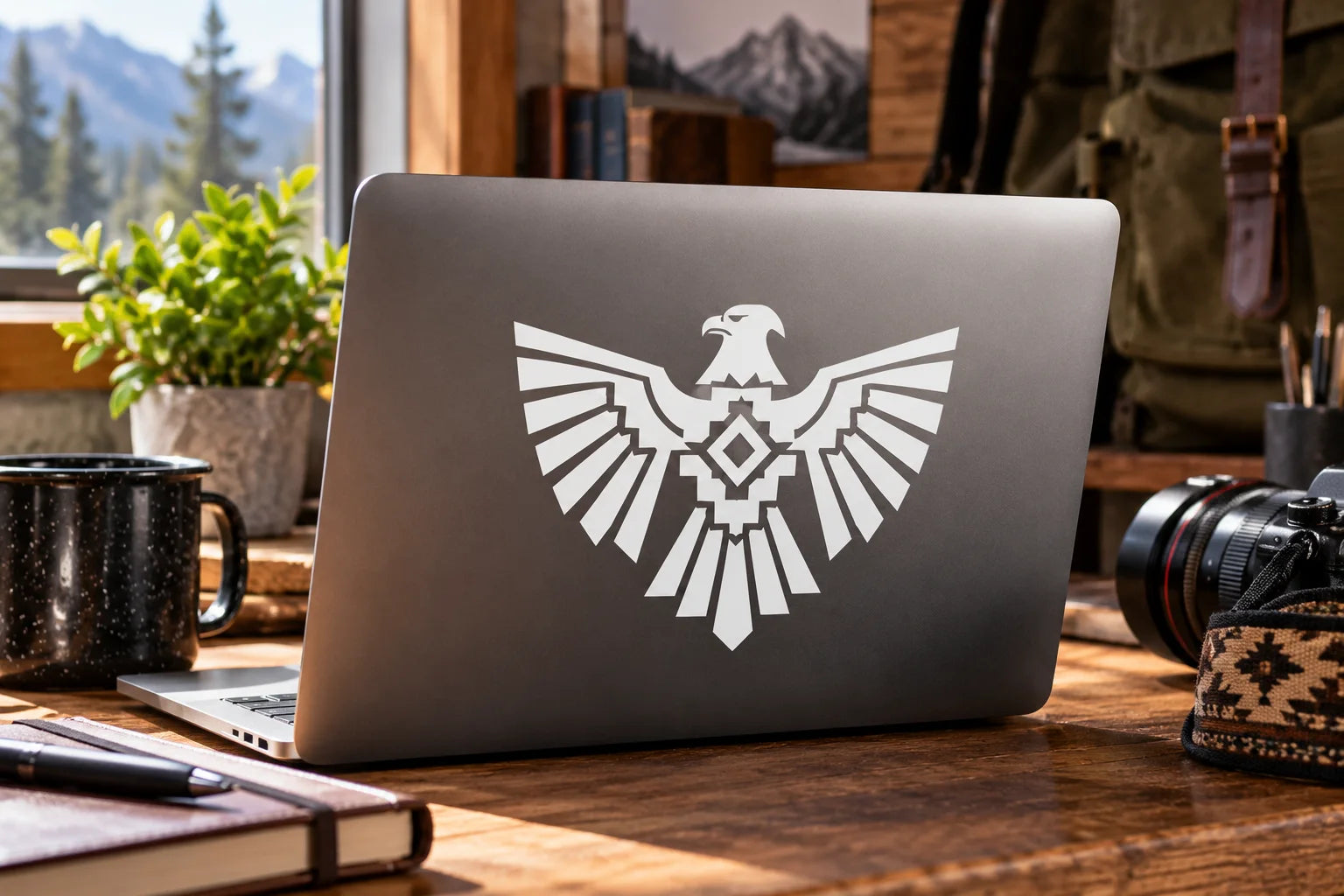 Illustrative Native American Decals vinyl application in a realistic separate close-up lifestyle scene.