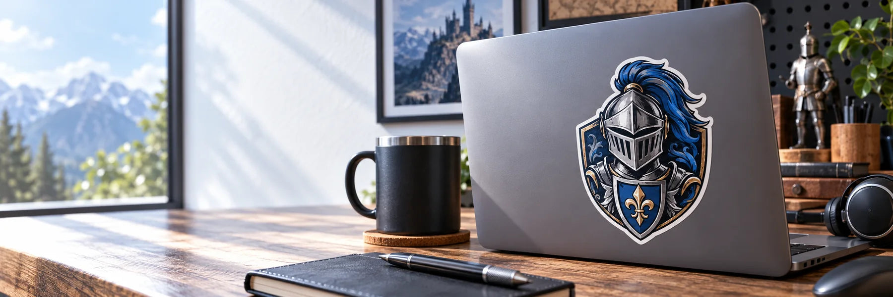 Illustrative Knight Stickers vinyl application in a realistic panoramic lifestyle scene.