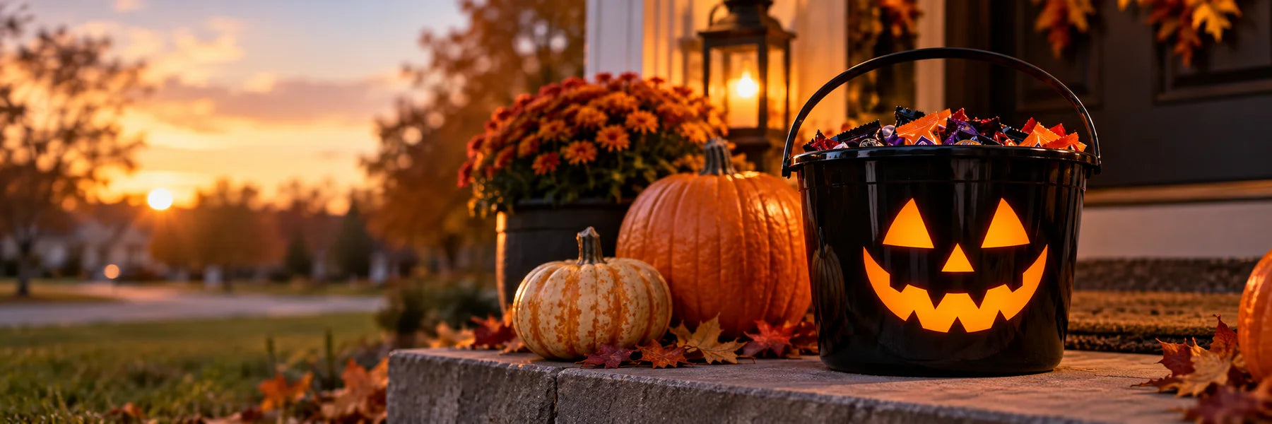 Illustrative Jack-O-Lantern Decals vinyl application in a realistic panoramic lifestyle scene.