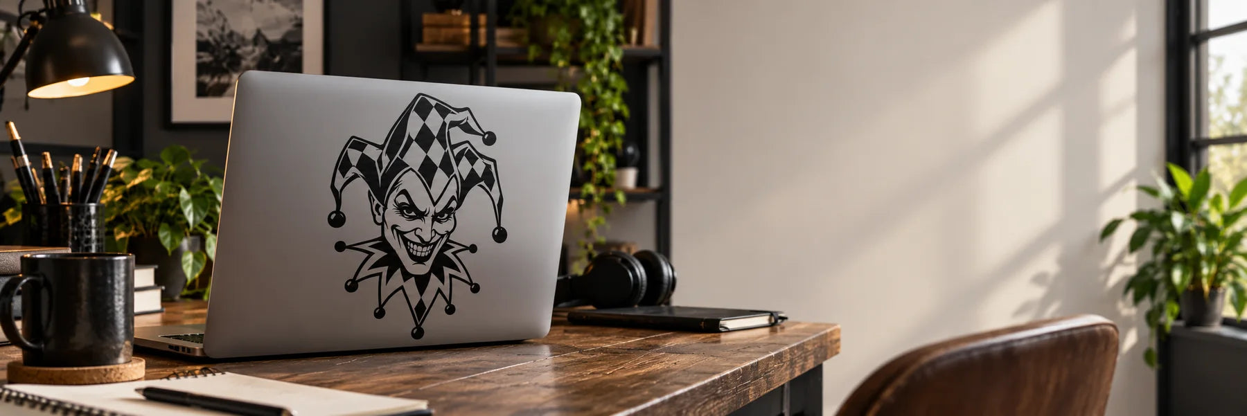 Illustrative Jester Decals vinyl application in a realistic panoramic lifestyle scene.