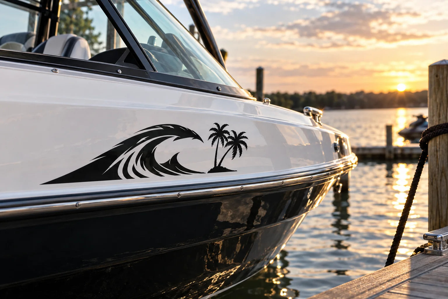 Illustrative Jet Ski Decals vinyl application in a realistic separate close-up lifestyle scene.