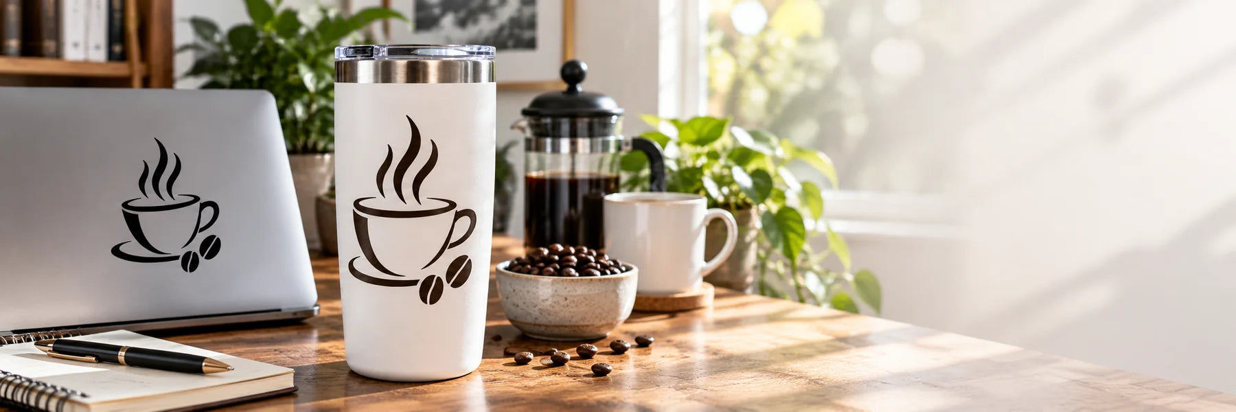 Illustrative Coffee Decals vinyl application in a realistic panoramic lifestyle scene.