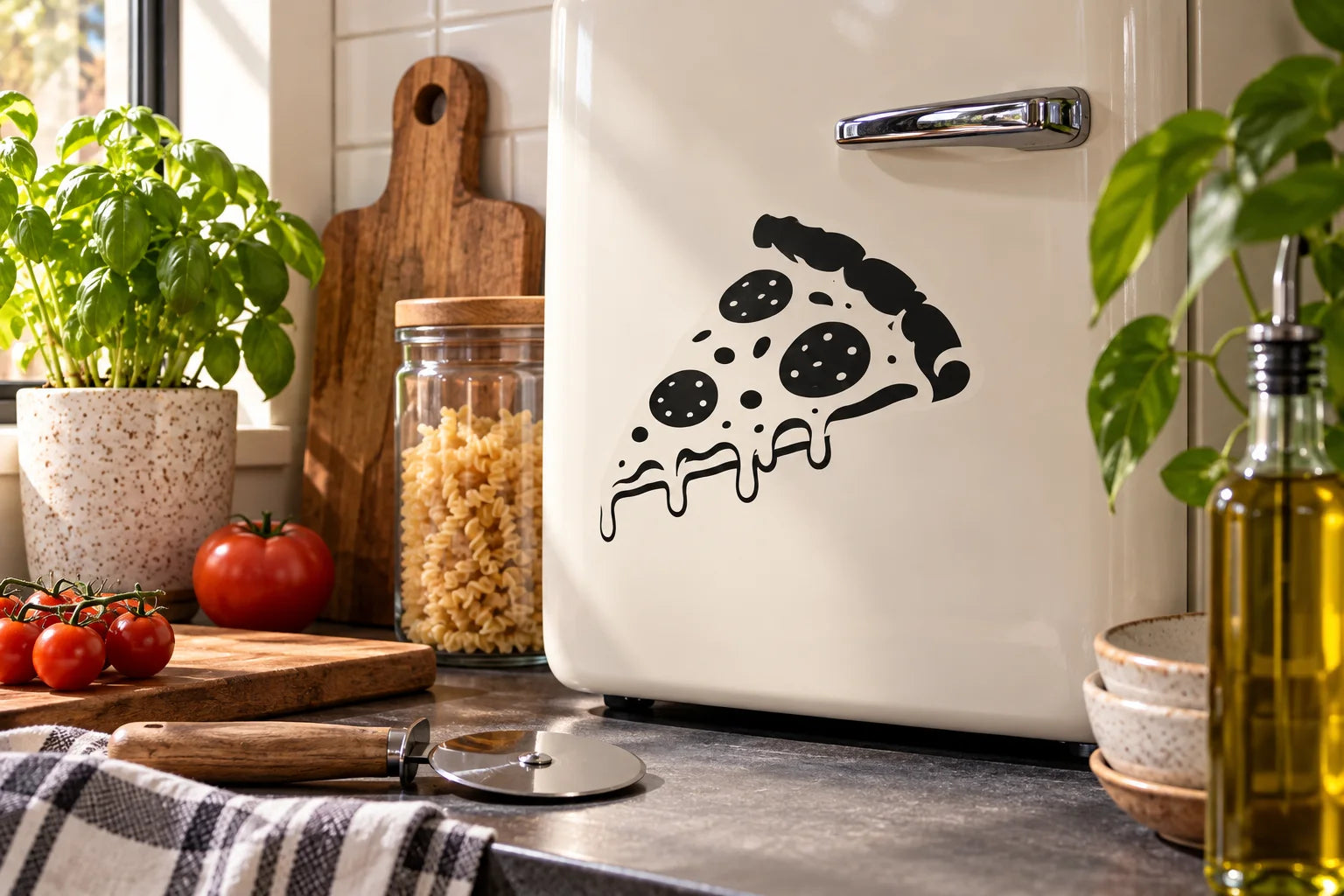 Illustrative Food Decals vinyl application in a realistic separate close-up lifestyle scene.