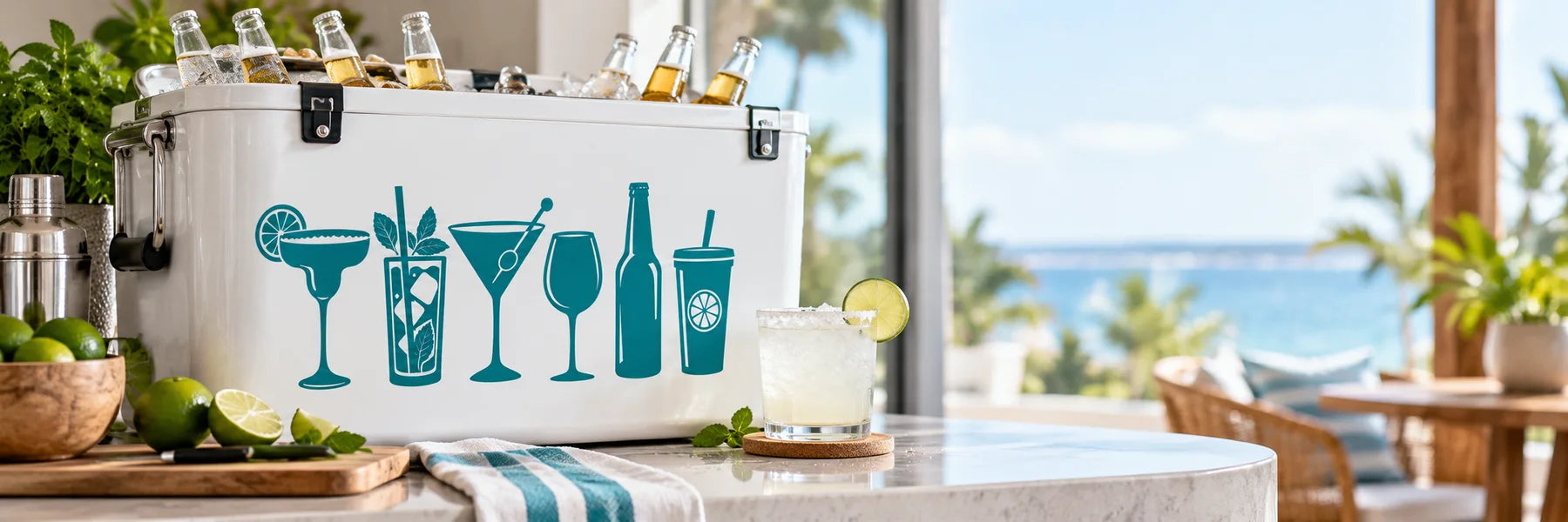 Illustrative Drink Decals vinyl application in a realistic panoramic lifestyle scene.