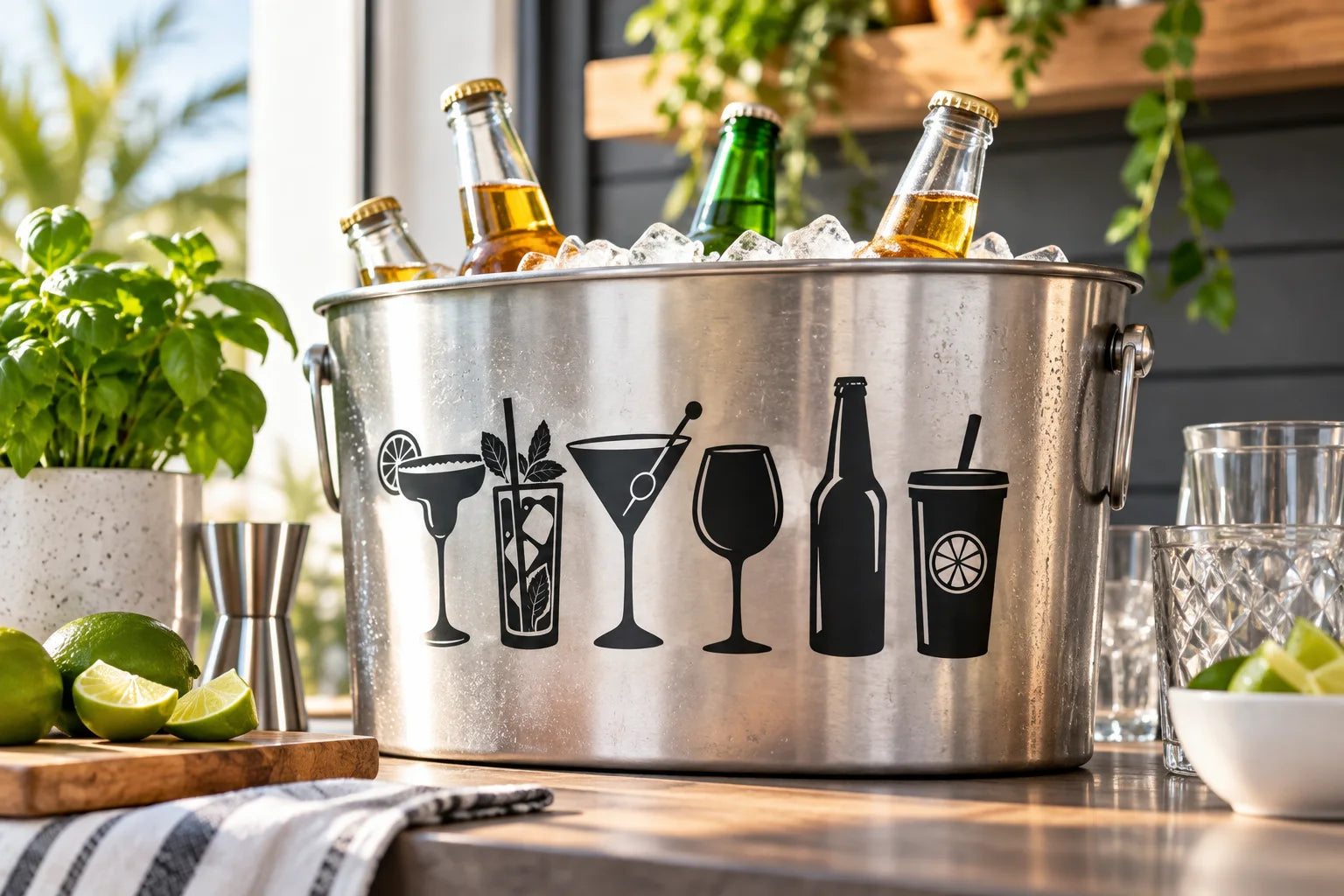 Illustrative Drink Decals vinyl application in a realistic separate close-up lifestyle scene.