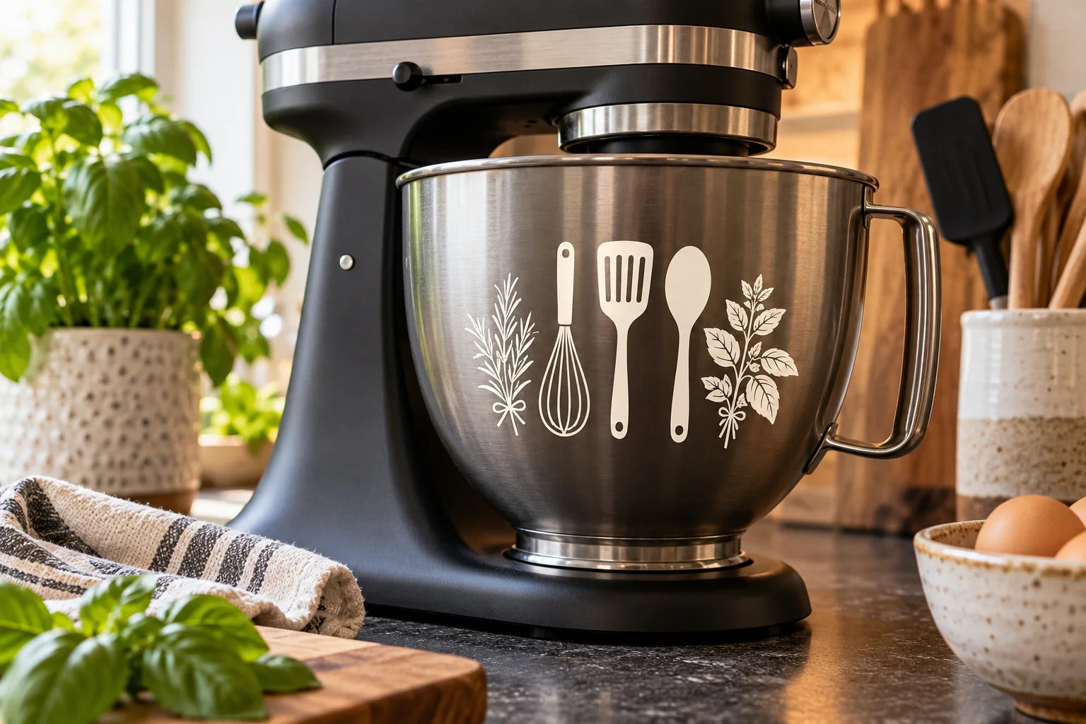 Illustrative Kitchen Decals vinyl application in a realistic separate close-up lifestyle scene.