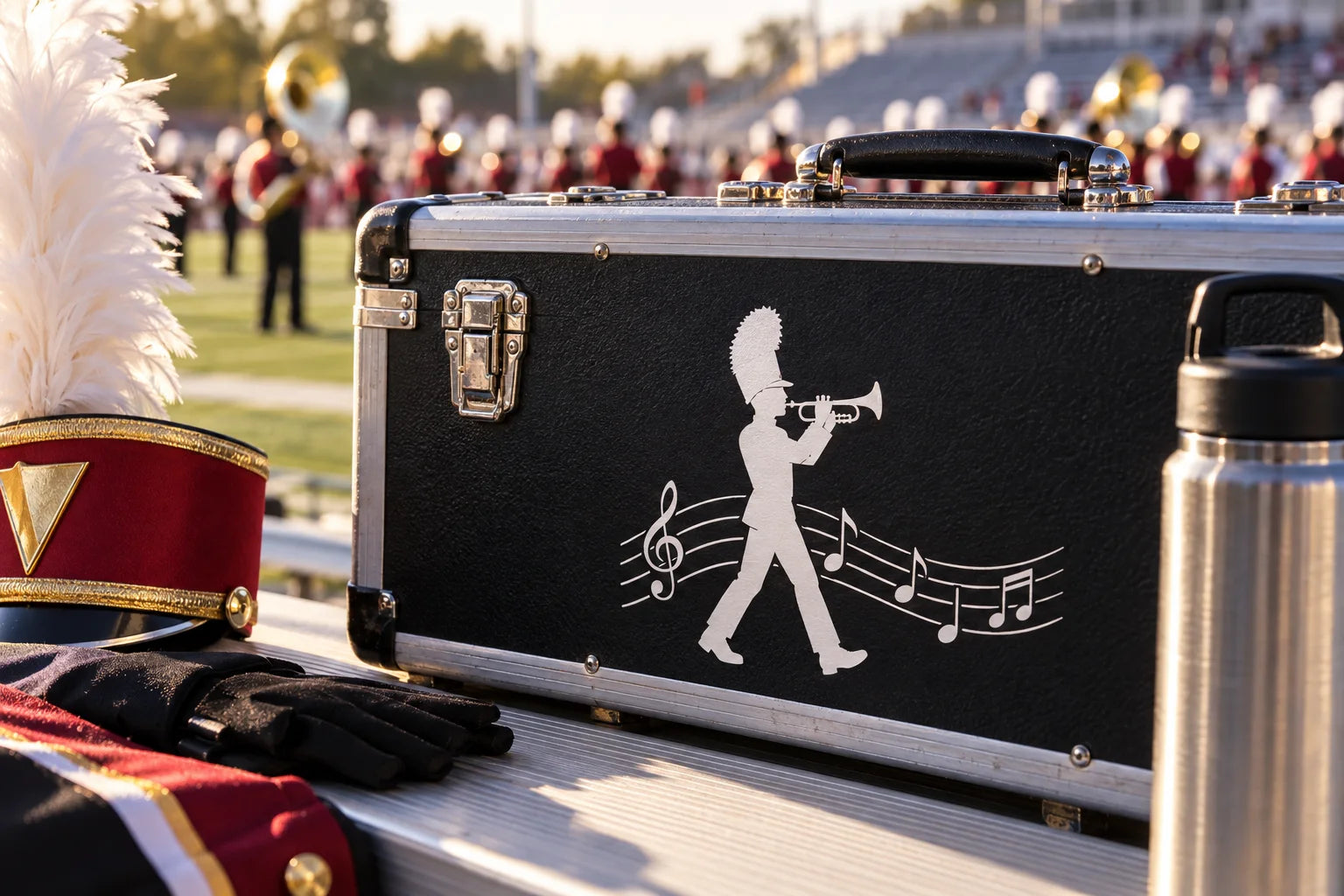 Illustrative Marching Band Decals vinyl application in a realistic separate close-up lifestyle scene.