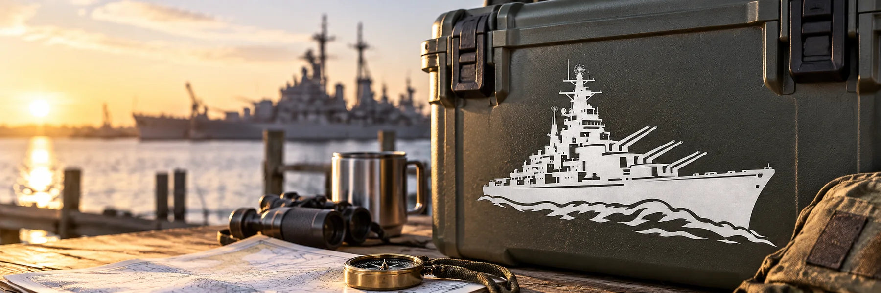 Illustrative Battleship Decals vinyl application in a realistic panoramic lifestyle scene.