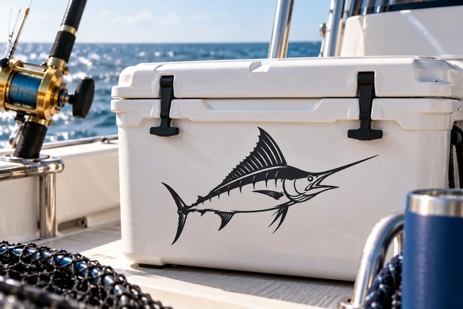 Illustrative Marlin Decals vinyl application in a realistic separate close-up lifestyle scene.