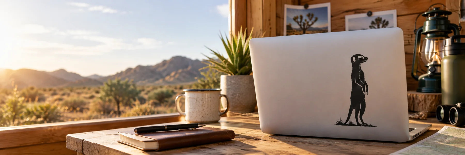 Illustrative Meerkat Decals vinyl application in a realistic panoramic lifestyle scene.
