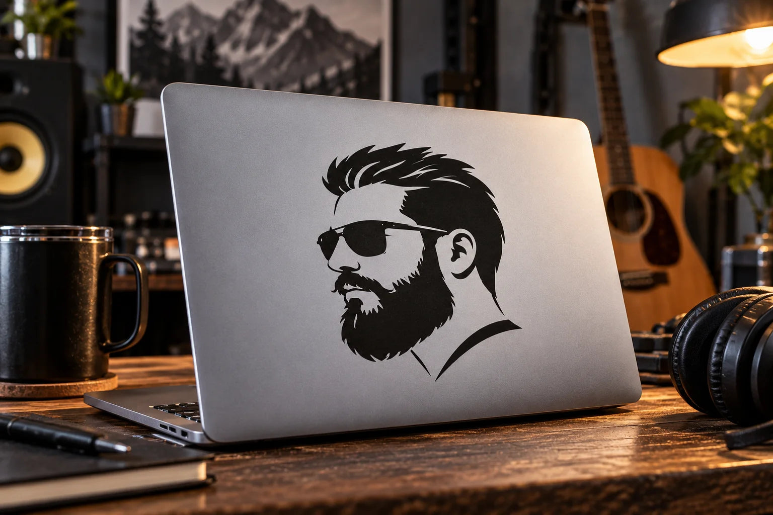 Illustrative Men Decals vinyl application in a realistic separate close-up lifestyle scene.