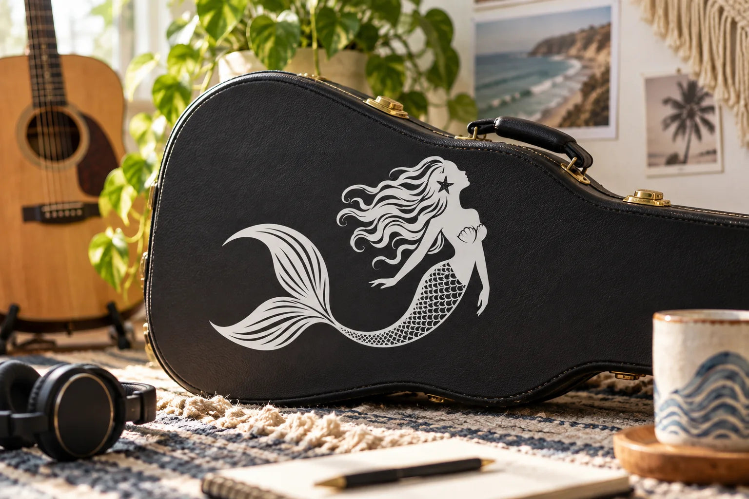 Illustrative Mermaid Decals vinyl application in a realistic separate close-up lifestyle scene.