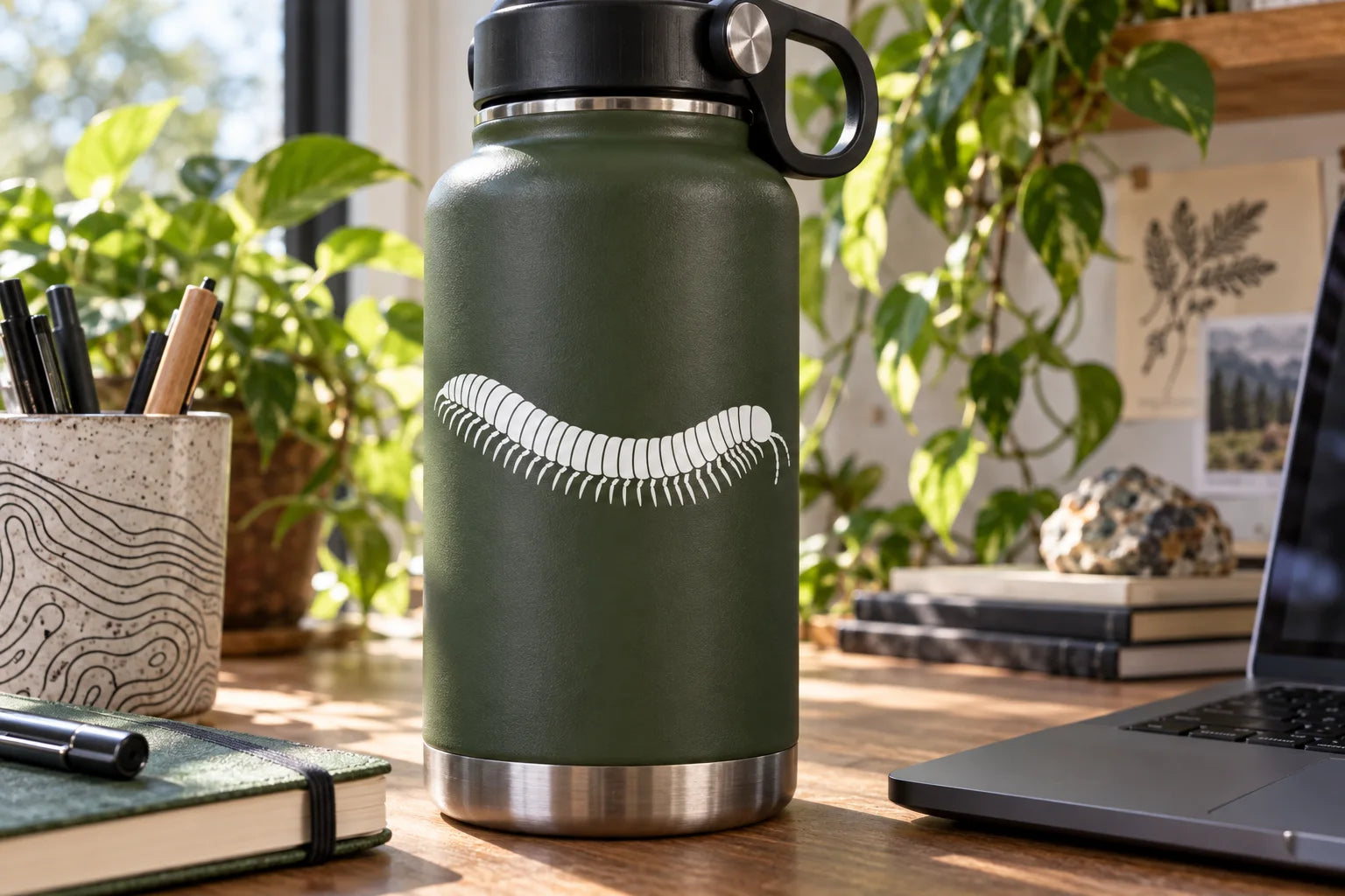 Illustrative Millipede Decals vinyl application in a realistic separate close-up lifestyle scene.