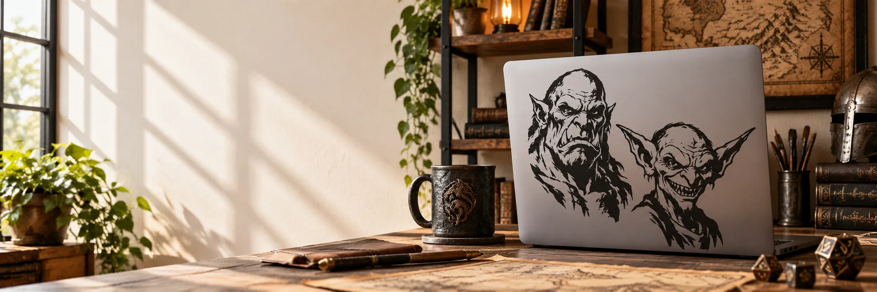 Illustrative Goblin and Orc Decals vinyl application in a realistic panoramic lifestyle scene.