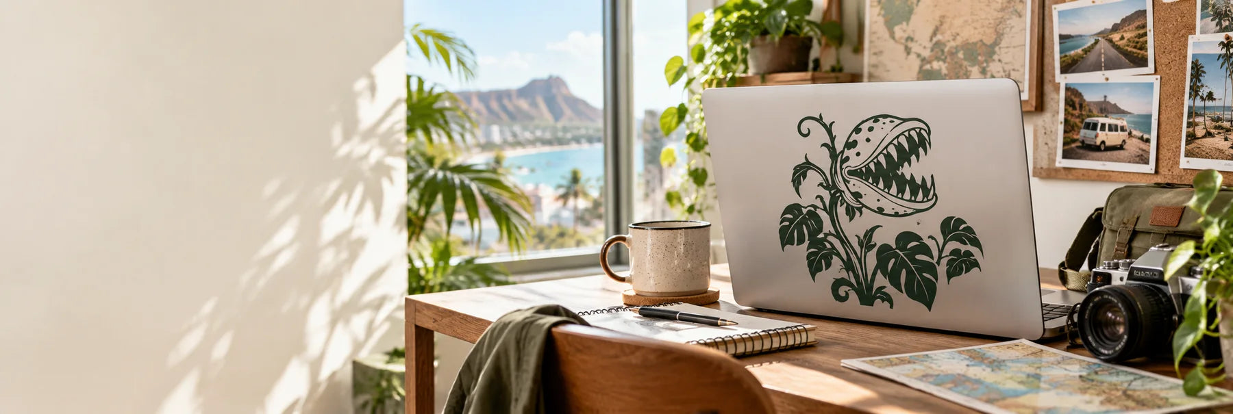 Illustrative Monster Flower Decals vinyl application in a realistic panoramic lifestyle scene.