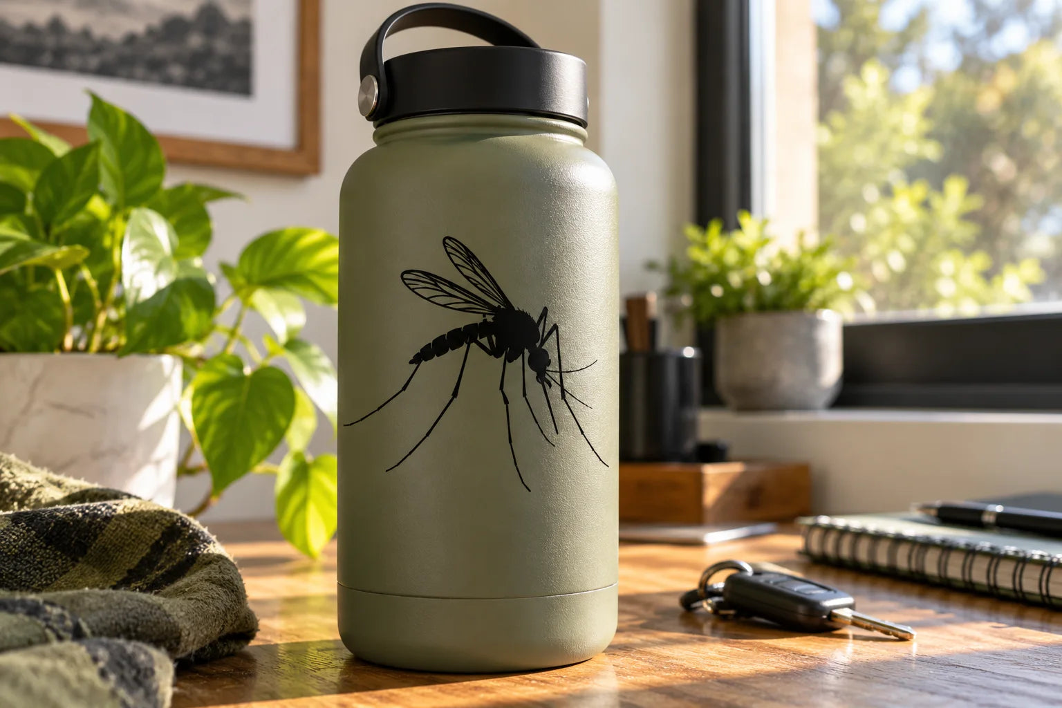 Illustrative Mosquito Decals vinyl application in a realistic separate close-up lifestyle scene.