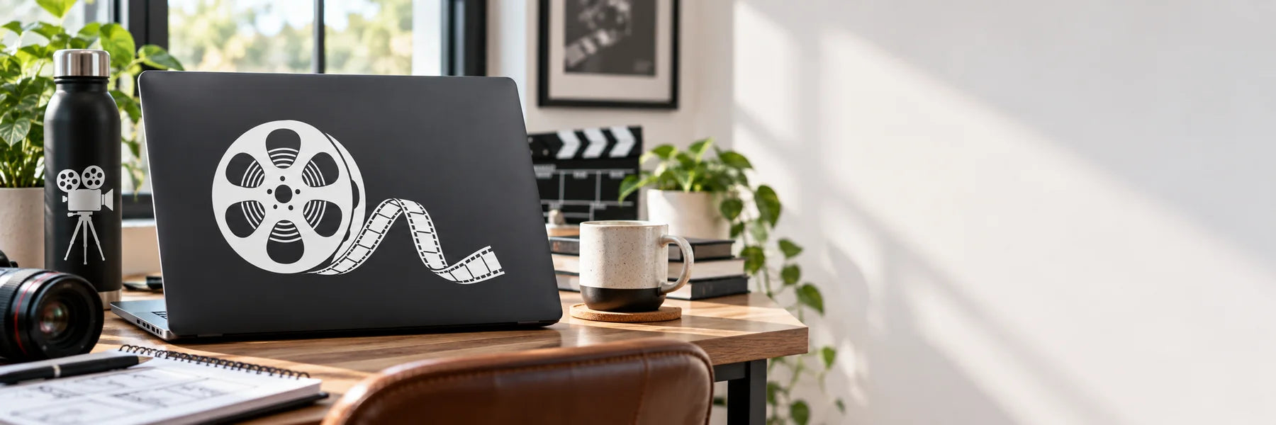 Illustrative Movie Film Decals vinyl application in a realistic panoramic lifestyle scene.