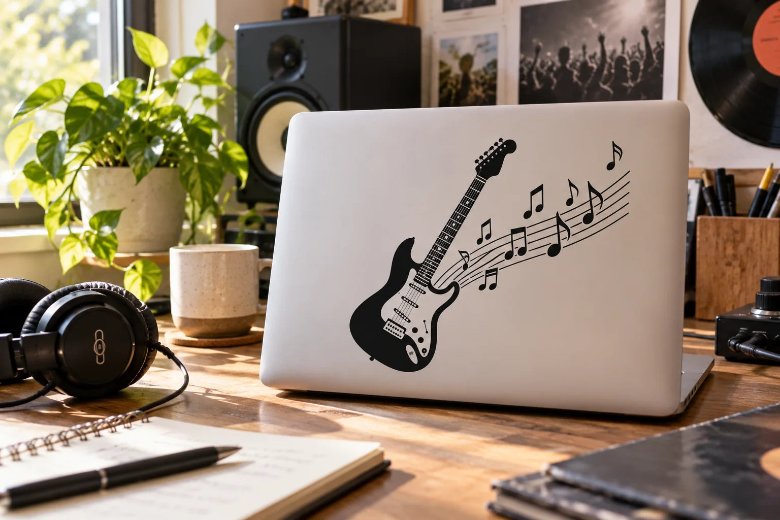 Illustrative Music Decals vinyl application in a realistic separate close-up lifestyle scene.