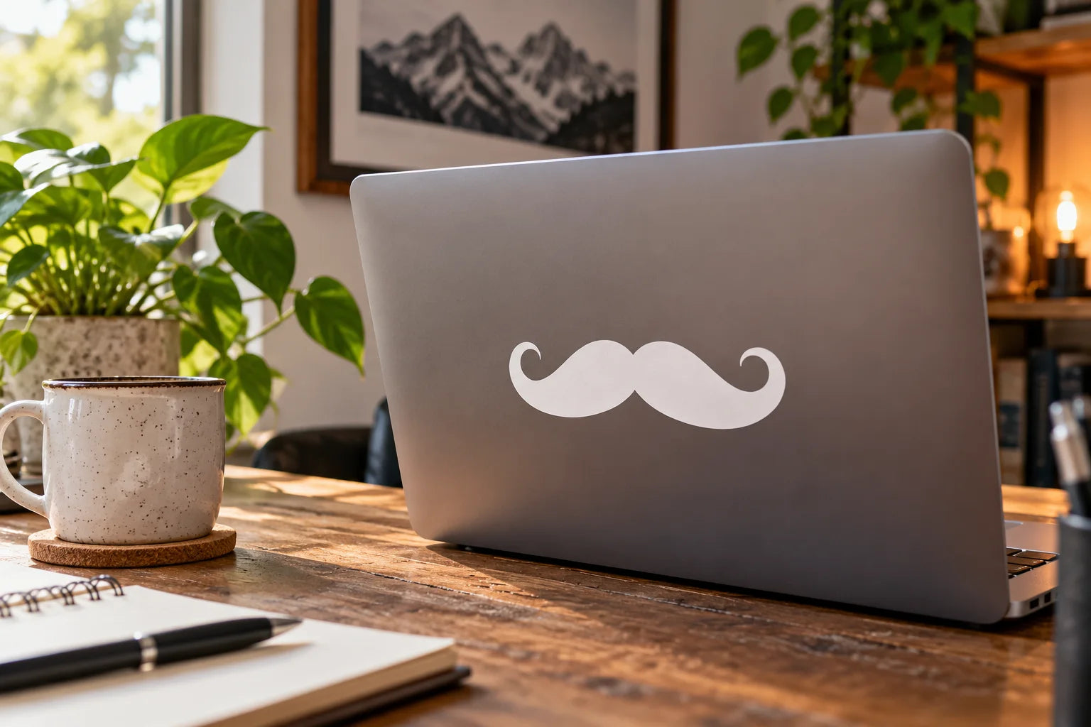 Illustrative Mustache Decals vinyl application in a realistic separate close-up lifestyle scene.