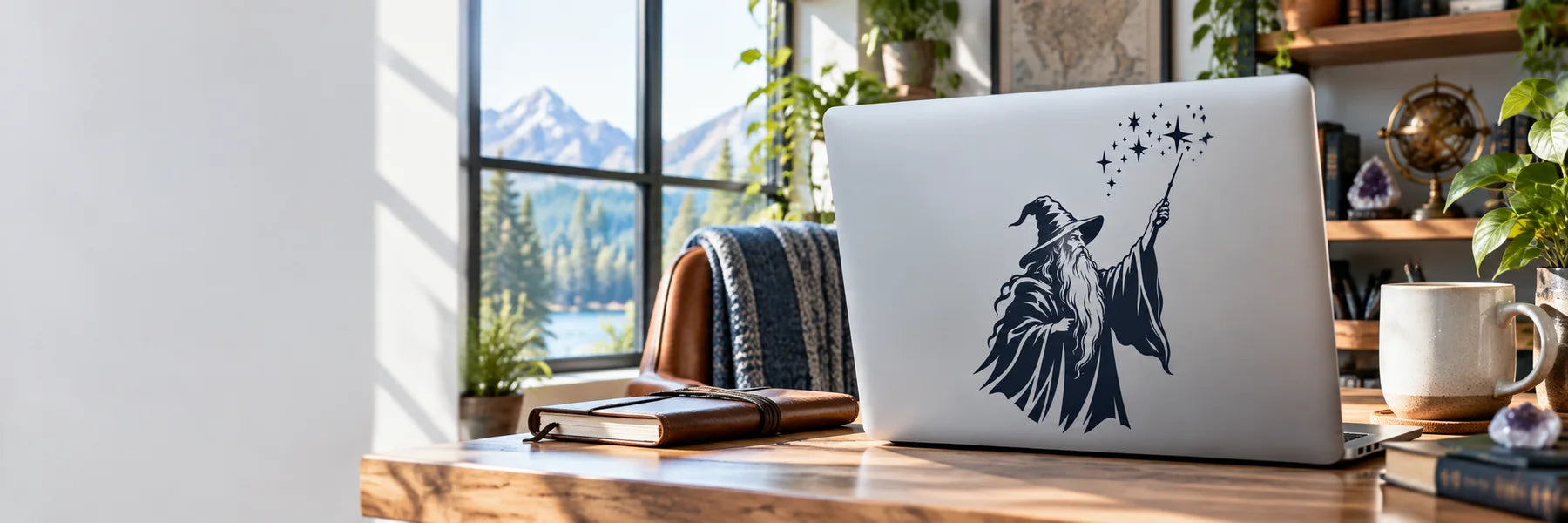 Illustrative Wizard Decals vinyl application in a realistic panoramic lifestyle scene.